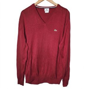 Lacoste V Neck Sweater Mens XL Burgundy Cotton Preppy Golf France Euro 6 US XL